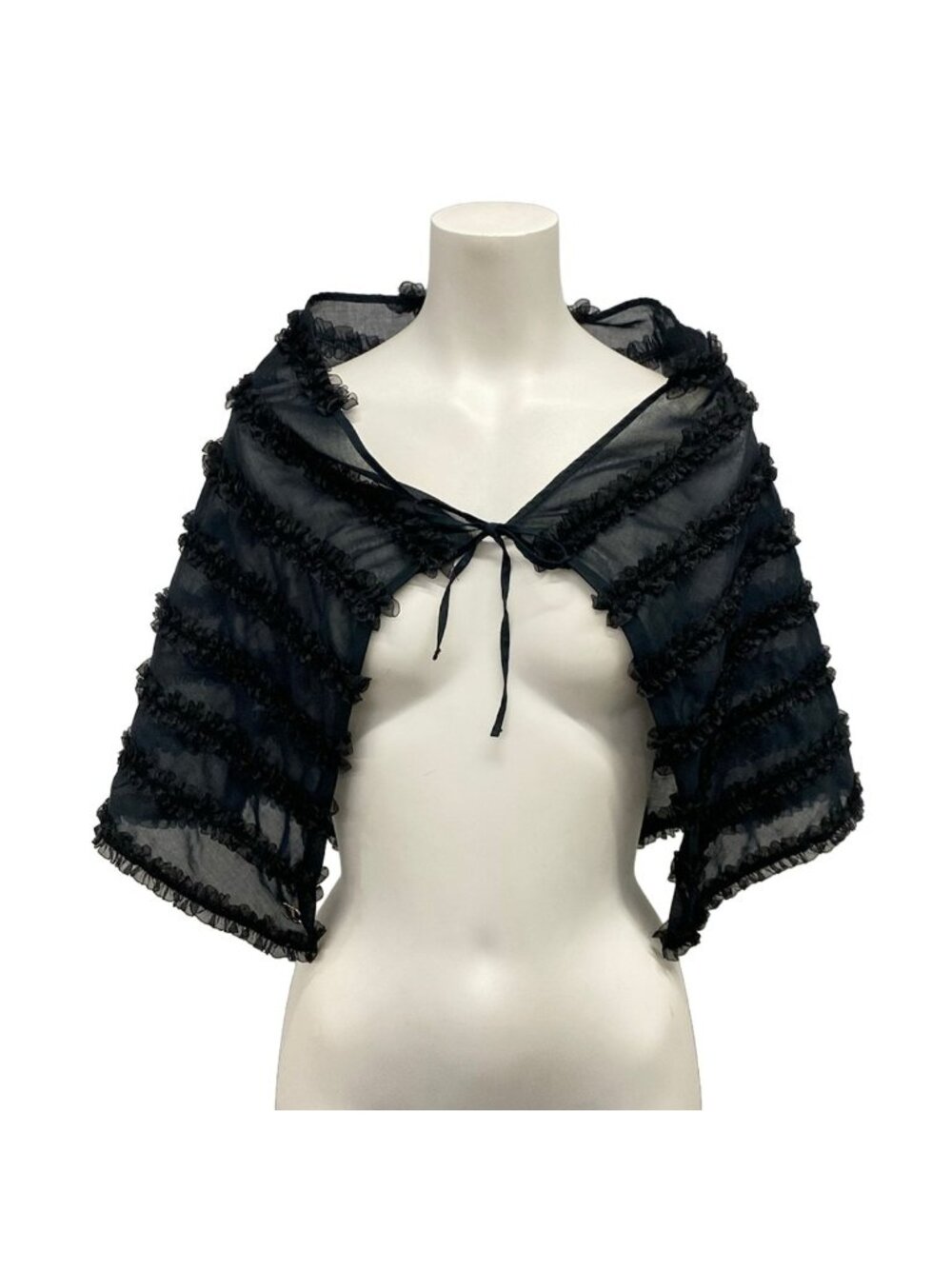 Chanel Shawl 34 Black Frill Cotton Scarf